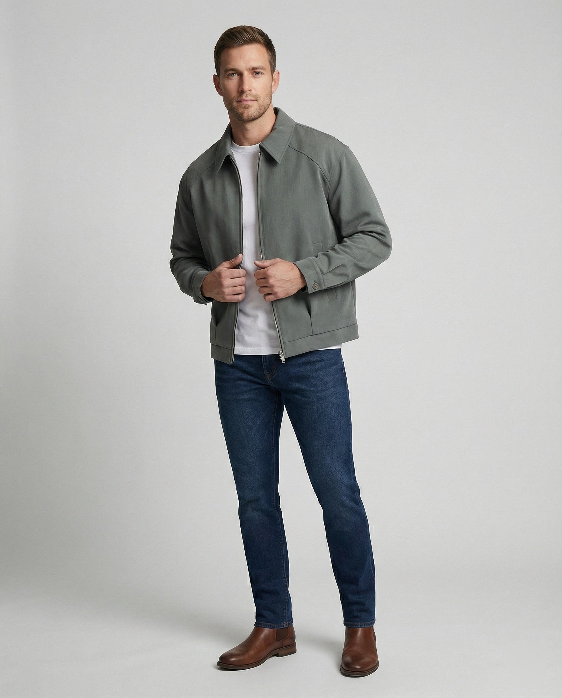 Graue Cleanfit Retro Herrenjacke mit Schulterpolstern und Reverskragen