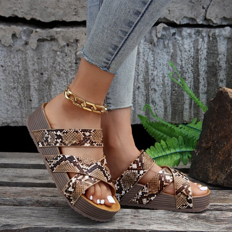 Damen Komfortable Plateau-Sandalen mit einzigartigem Schlangenleder-Design R&B