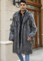 Herren Eleganter Kunstpelz-Mantel mit breitem Kragen und Relaxed Fit R&B