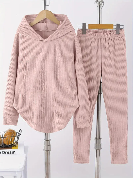 Damen lässiger Sweat-Pulli und -Hose Set mit strukturiertem Design R&B