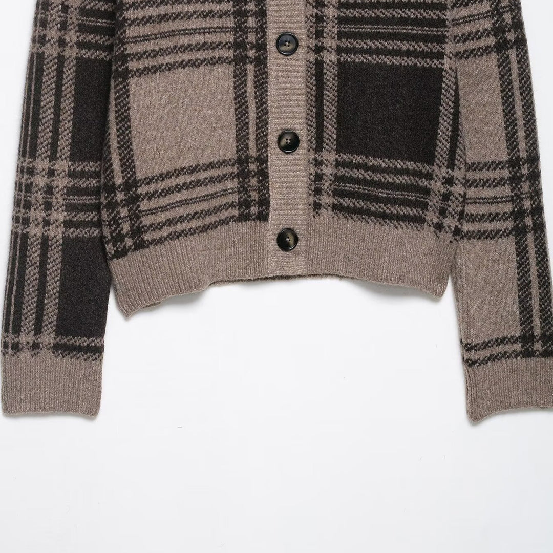 Damen Strickjacke mit kariertem Muster R&B