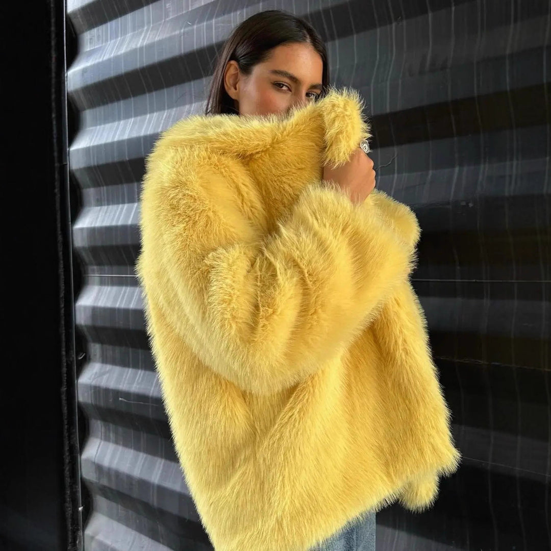 Damen Elegante Kunstfelljacke mit weichem Futter und voluminösem Schnitt R&B