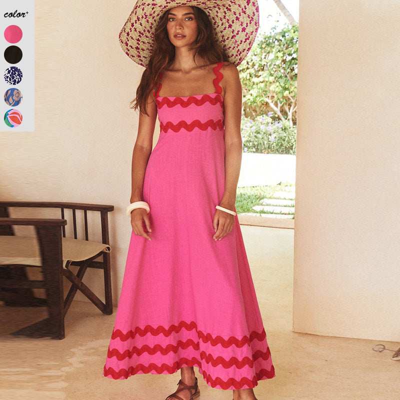 Damen Maxikleid mit elegantem Wellenmuster und fließendem Rock R&B