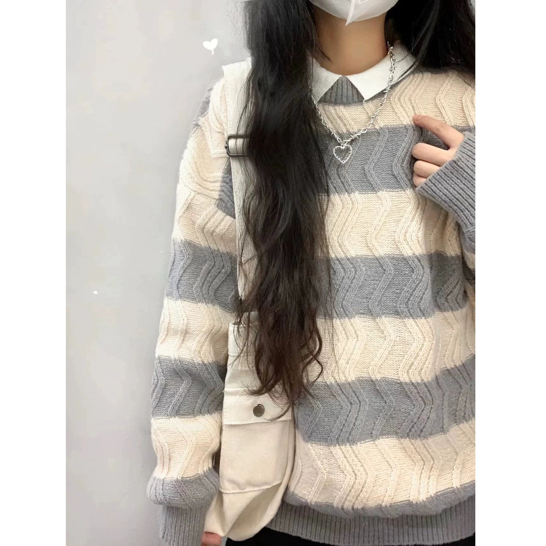 Damen Modischer Strickpullover mit strukturiertem Wellenmuster R&B