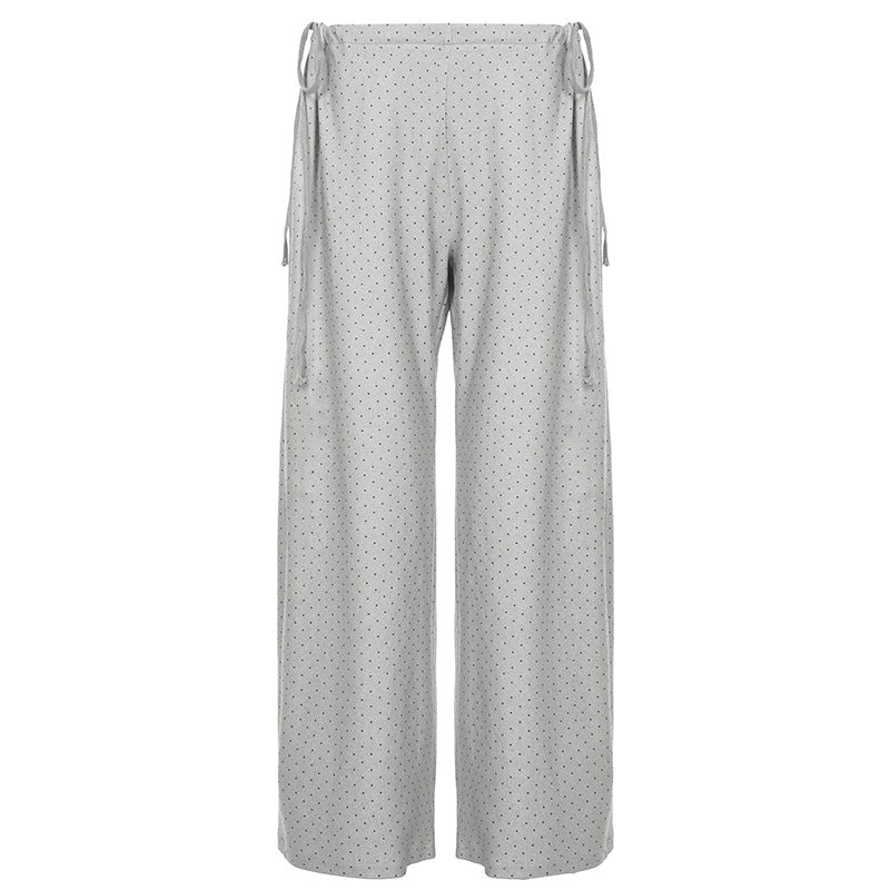 Damen lockere Schlafhose mit flexiblem Bund und dekorativen Bändern R&B