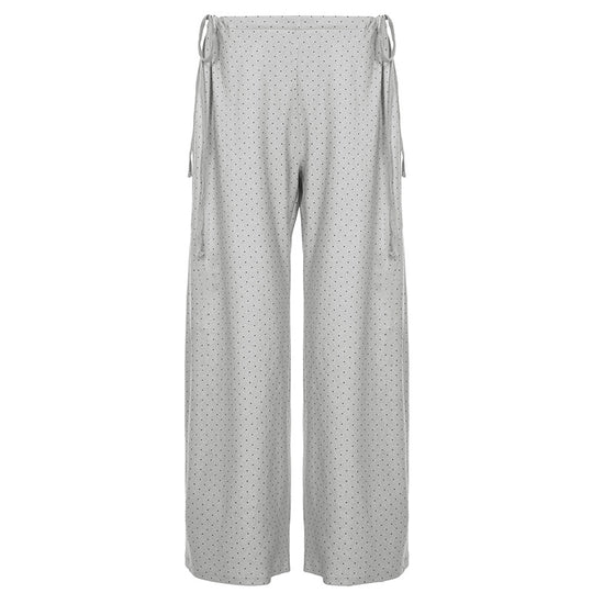 Damen lockere Schlafhose mit flexiblem Bund und dekorativen Bändern R&B