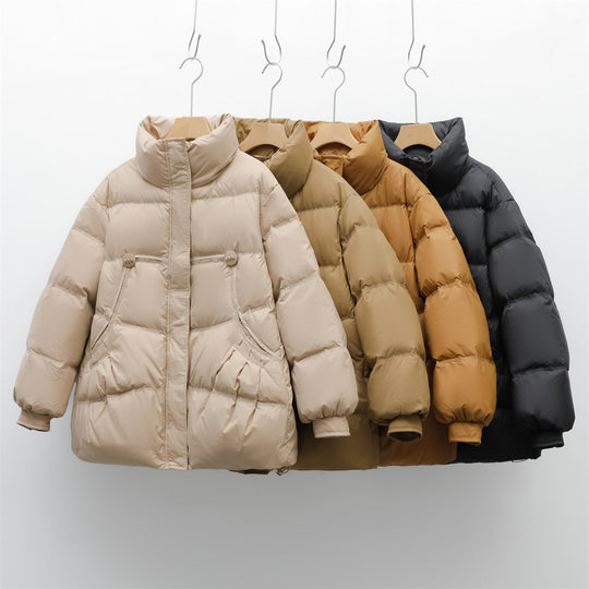 Damen voluminöse Winterjacke mit praktischen Taschen und hochschließendem Kragen R&B