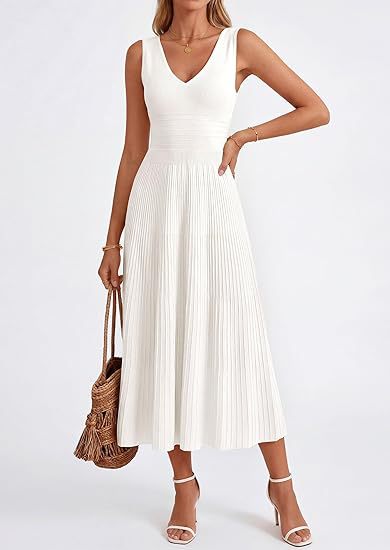 Damen Plisseekleid mit V-Ausschnitt und weitem Saum R&B