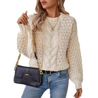 Damen gemütlicher Strickpullover mit strukturiertem Zopfmuster und lässigem Schnitt
