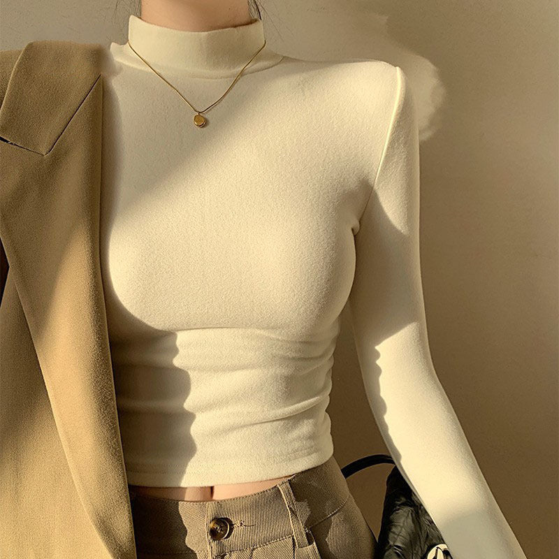 Damen Langarm Crop-Top mit hohem Kragen und figurbetontem Schnitt