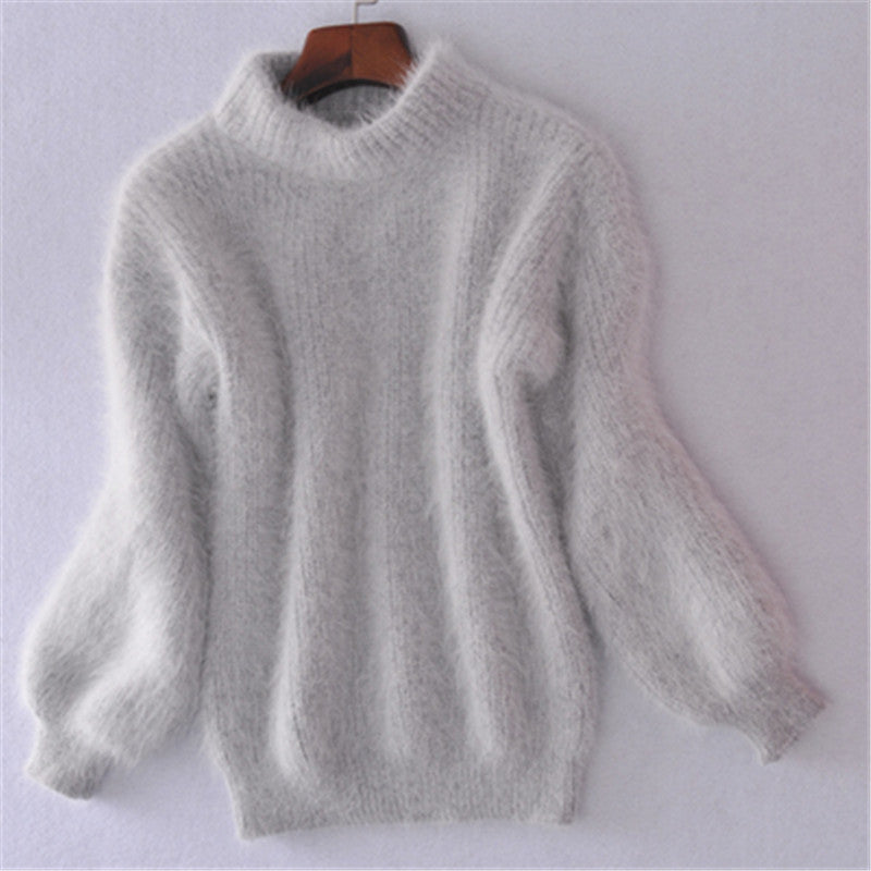 Damen Flauscher Rollkragenpullover mit Puffärmeln und strukturiertem Design R&B