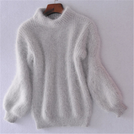 Damen Flauscher Rollkragenpullover mit Puffärmeln und strukturiertem Design R&B
