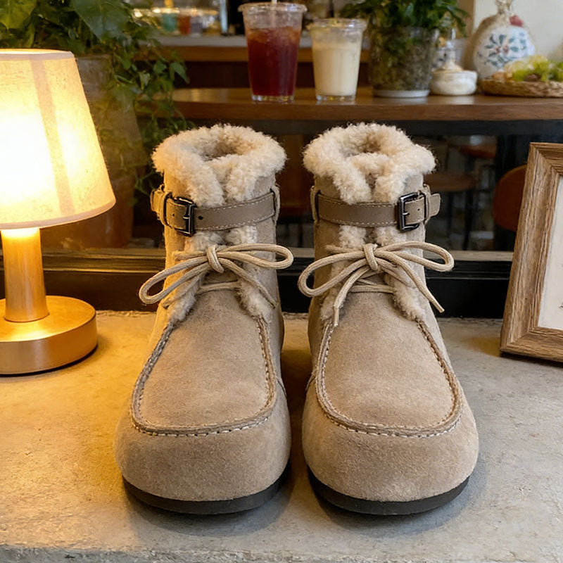 Damen Bequeme Winterstiefel mit kuscheligem Innenfutter und modischer Schnalle R&B