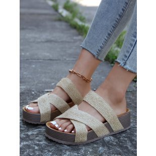 Damen bequeme Plattform-Sandalen mit geflochtenem Riemchendesign und rutschfester Sohle R&B