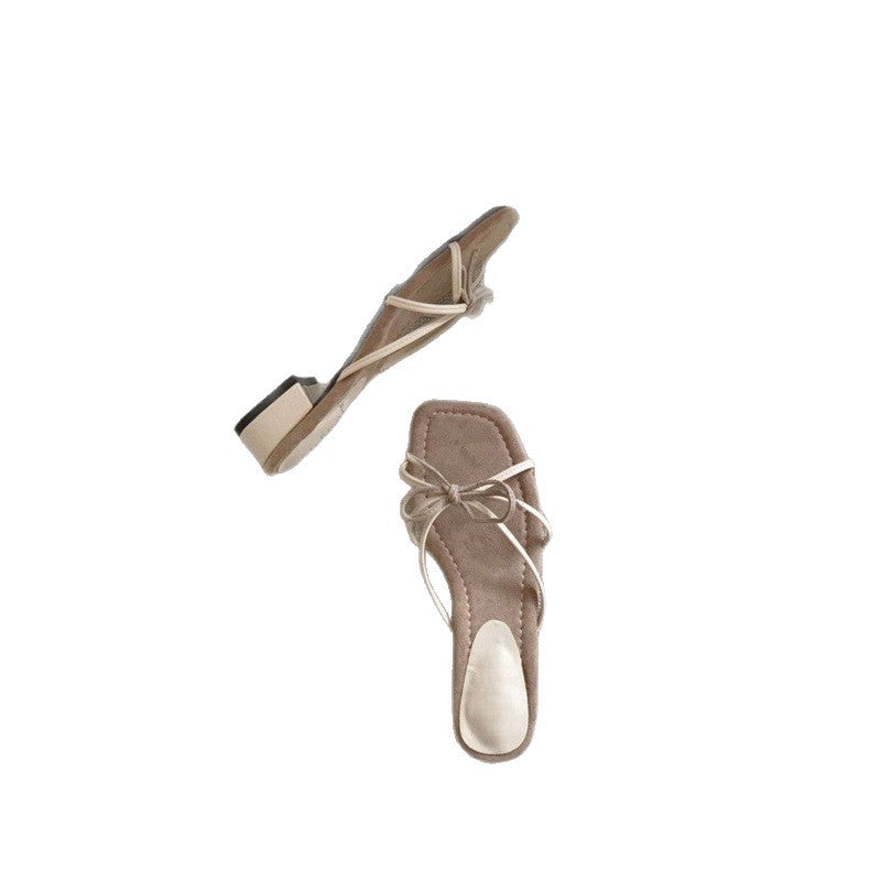 Damen elegante Sandalen mit zierlichen Riemen und niedrigem Absatz R&B