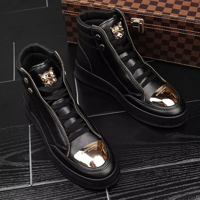 Damen High-Top Sneakers mit goldenen Details und Reißverschluss von R&B