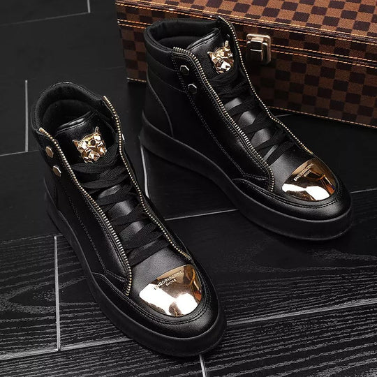 Damen High-Top Sneakers mit goldenen Details und Reißverschluss von R&B
