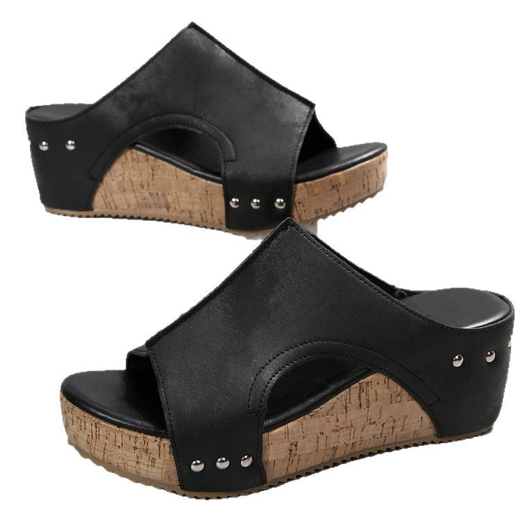 Damen Wedge-Sandalen mit bequemem Korkfußbett und modischem Riemendesign R&B