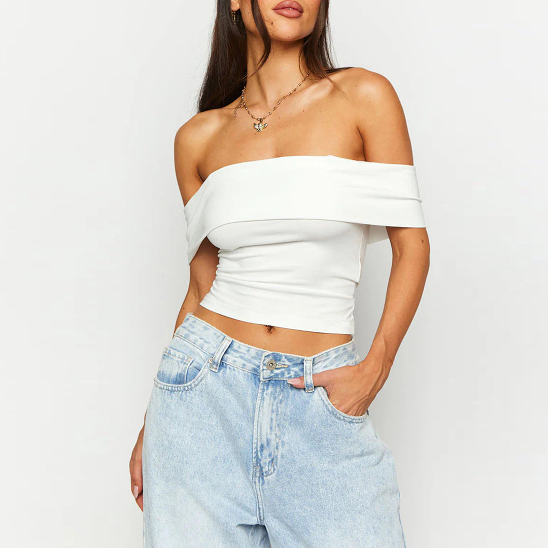 Damen Schulterfreies Crop-Top mit figurformendem Schnitt R&B