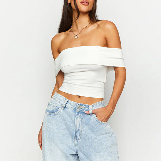 Damen Off-Shoulder Crop-Top aus elastischem Material mit figurformendem Design R&B