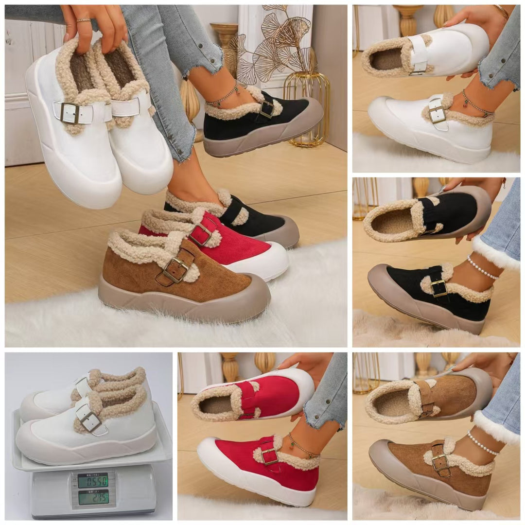 Damen Hüttenschuhe mit warmem Fleecefutter und modischem Schnallen-Detail R&B