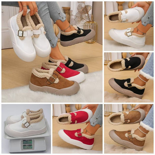 Damen Hüttenschuhe mit warmem Fleecefutter und modischem Schnallen-Detail R&B