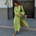 Damen luftige Leinenmaxikleid R&B