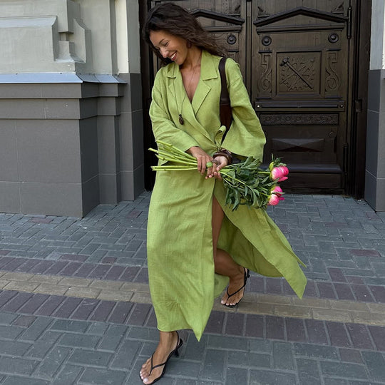 Damen luftige Leinenmaxikleid R&B