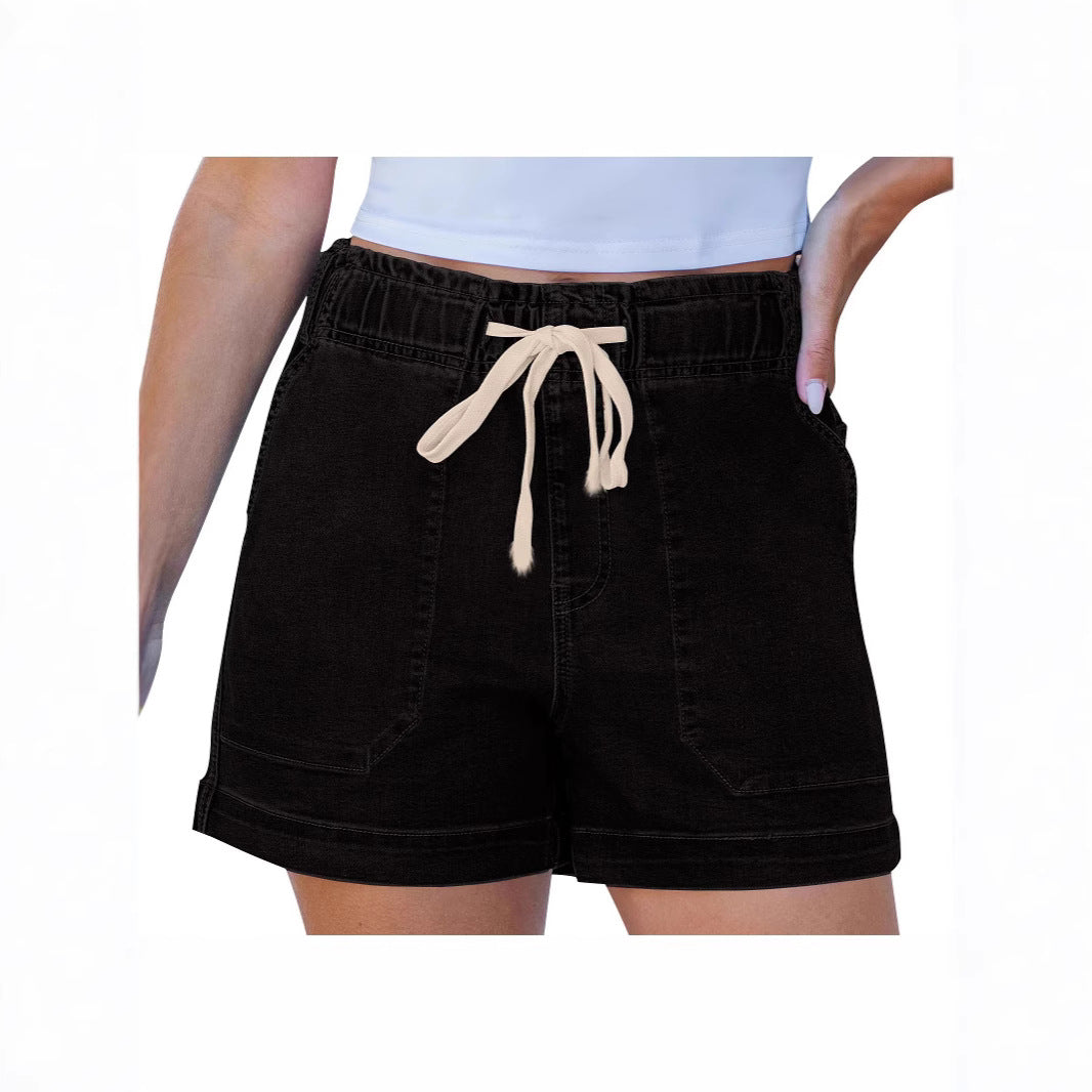 Damen bequeme Denim-Shorts mit Gummizug und praktischen Taschen