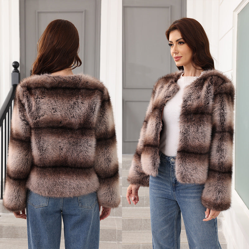 Damen Elegante und warme Kunstpelzjacke R&B
