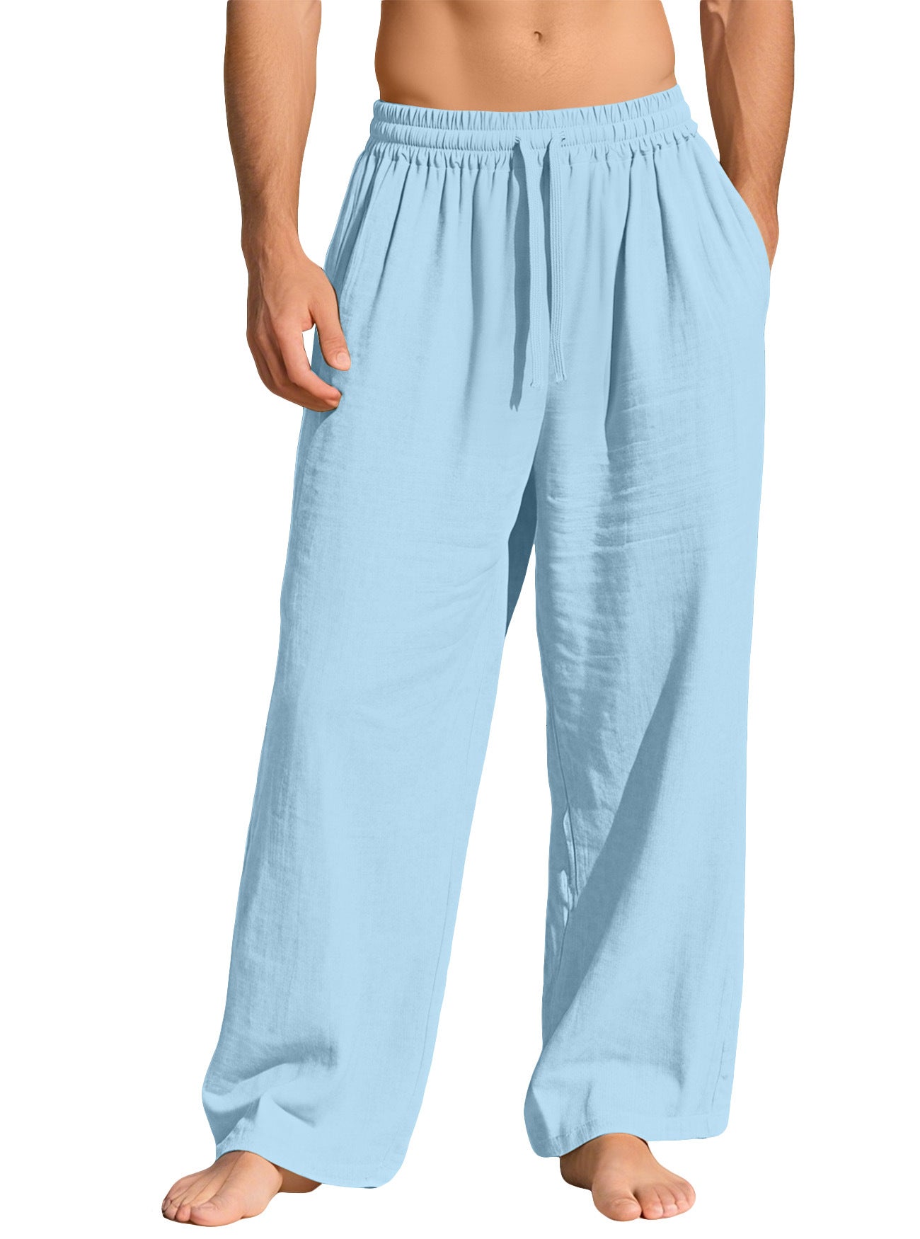 Herren nan leichte Leinen-Loungehose mit elastischem Bund und Seitentaschen R&B
