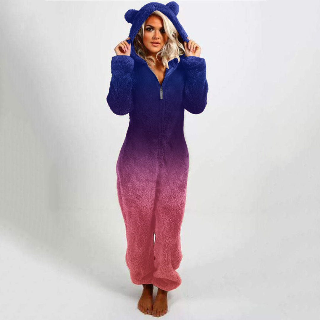 Damen Fleece-Einteiler mit Kapuze und Farbverlaufsdesign R&B