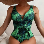 Damen Einteiler Badeanzug mit floralem Wickeldetail R&B