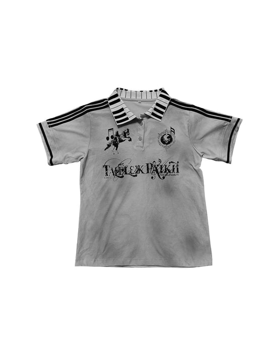 Damen Poloshirt mit kreativem Druck und Streifenmuster R&B