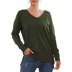 Damen eleganter V-Ausschnitt Pullover mit asymmetrischem Saum R&B