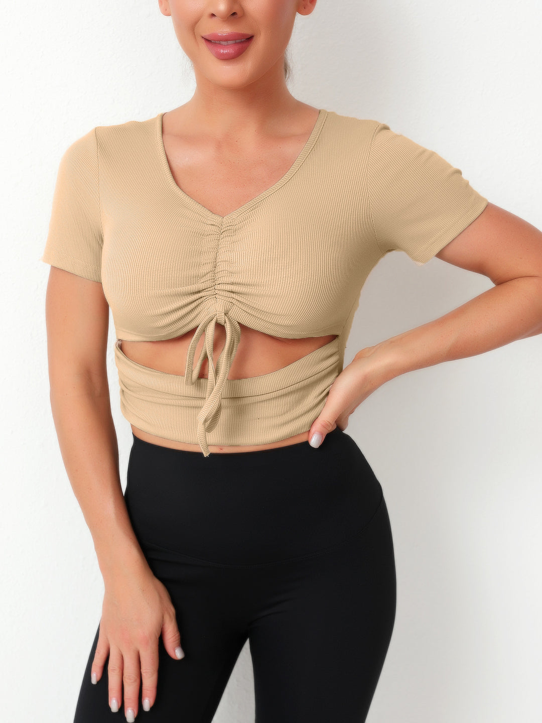 Damen Cropped Top mit Schnürung und V-Ausschnitt R&B