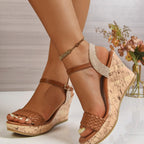 Damen Wedge-Sandaletten mit geflochtenem Riemen und Kork-Absatz R&B