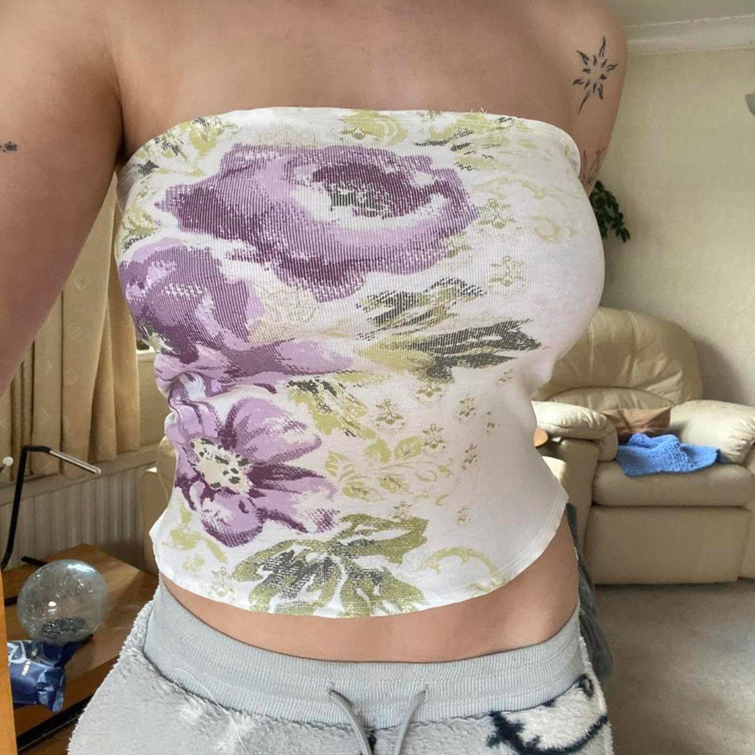 Damen Bandeau-Top mit floraler Stickerei und elastischer Passform R&B