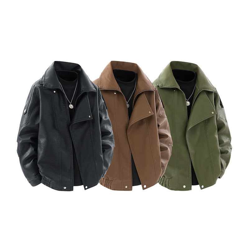 Damen modische Kunstlederjacke mit hohem Kragen und praktischen Seitentaschen R&B
