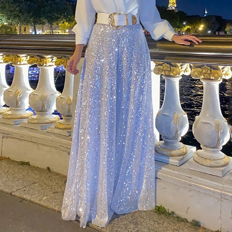 Damen elegante Overall mit funkelnden Pailletten und langem Schnitt R&B