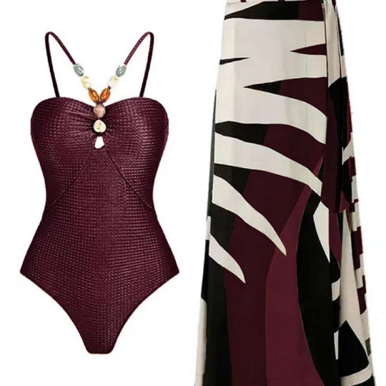 Damen Badeanzug mit trendigem Cut-Out und elegantem Wickelrock R&B
