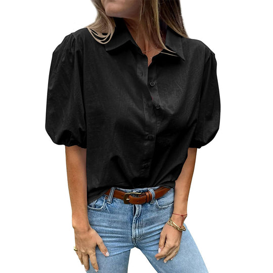 Damen Bluse mit Puffärmeln und klassischem Kragen R&B
