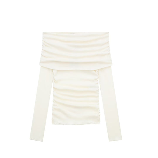 Damen Off-Shoulder Bluse mit Raffung R&B