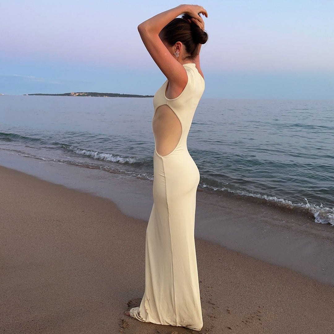 Damen figurbetontes Maxikleid mit Schnittdetails R&B