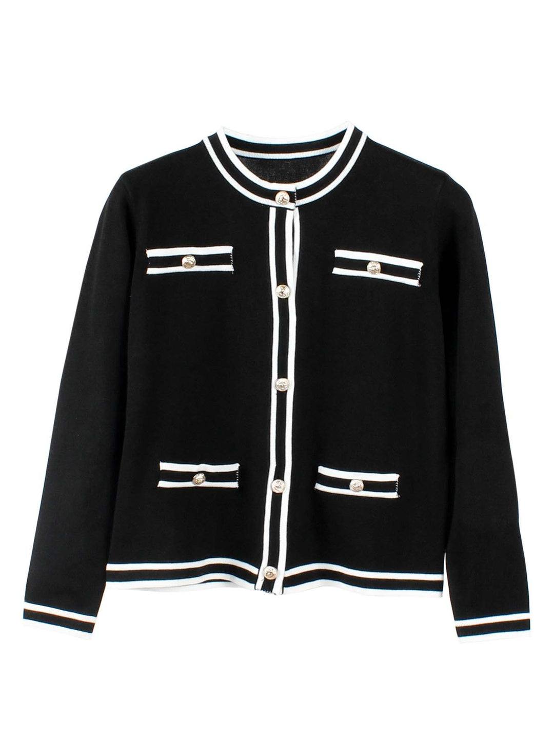 Damen Strickjacke mit goldenen Knopfdetails und Streifenmuster R&B
