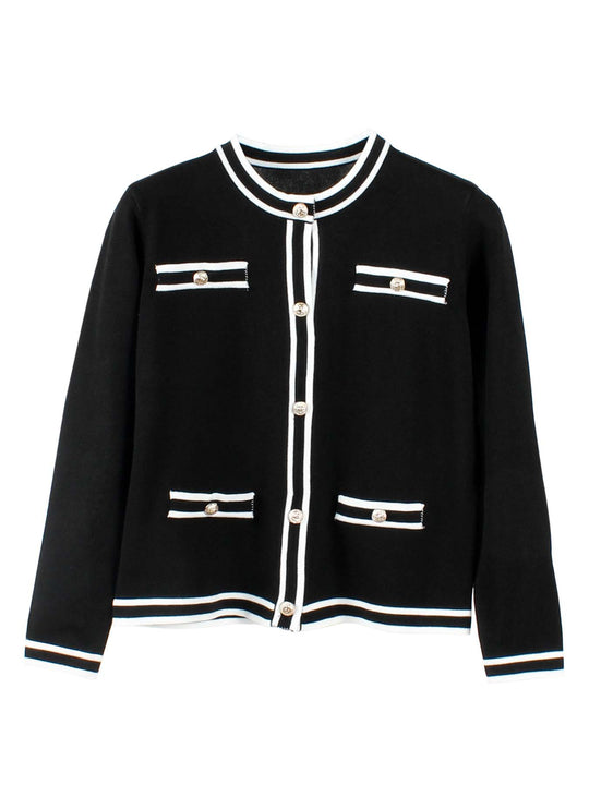 Damen Strickjacke mit goldenen Knopfdetails und Streifenmuster R&B