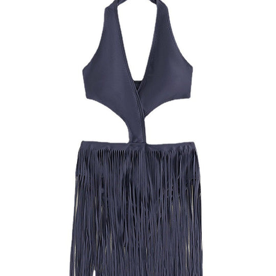 Damen Cut-Out Badeanzug mit fransenverzierter Rockpartie R&B