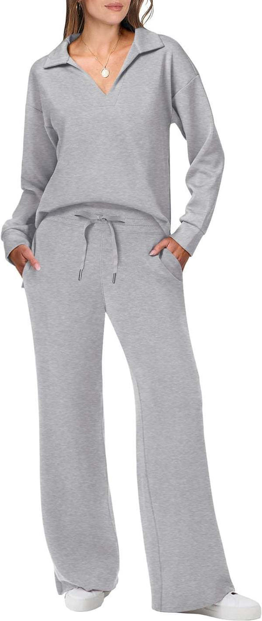 Damen lässiges Lounge-Set mit weitem Schnitt und gemütlichem V-Ausschnitt R&B
