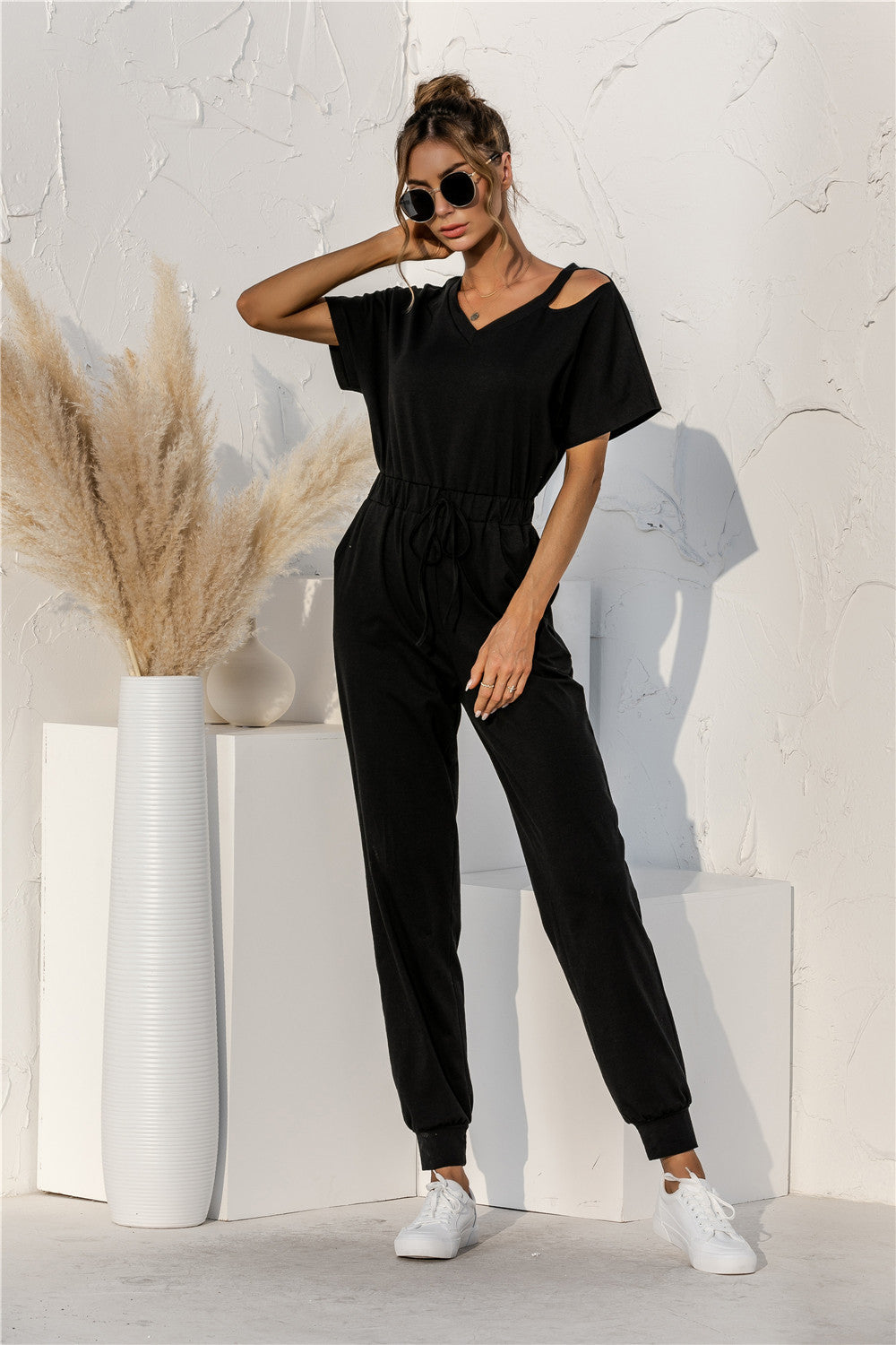 Damen Relaxed Fit Overall mit Kordelzug und Schulterfreies Design R&B