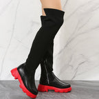 Damen Langschaft-Stiefel mit komfortabler Sohle und trendigem Strick-Design R&B